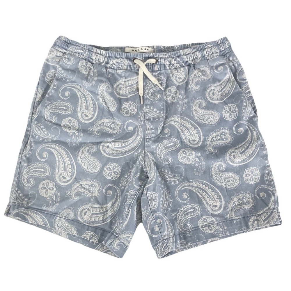 PacSun Men's Paisley Volley Shorts Blue Elastic Waist Drawstring Size S